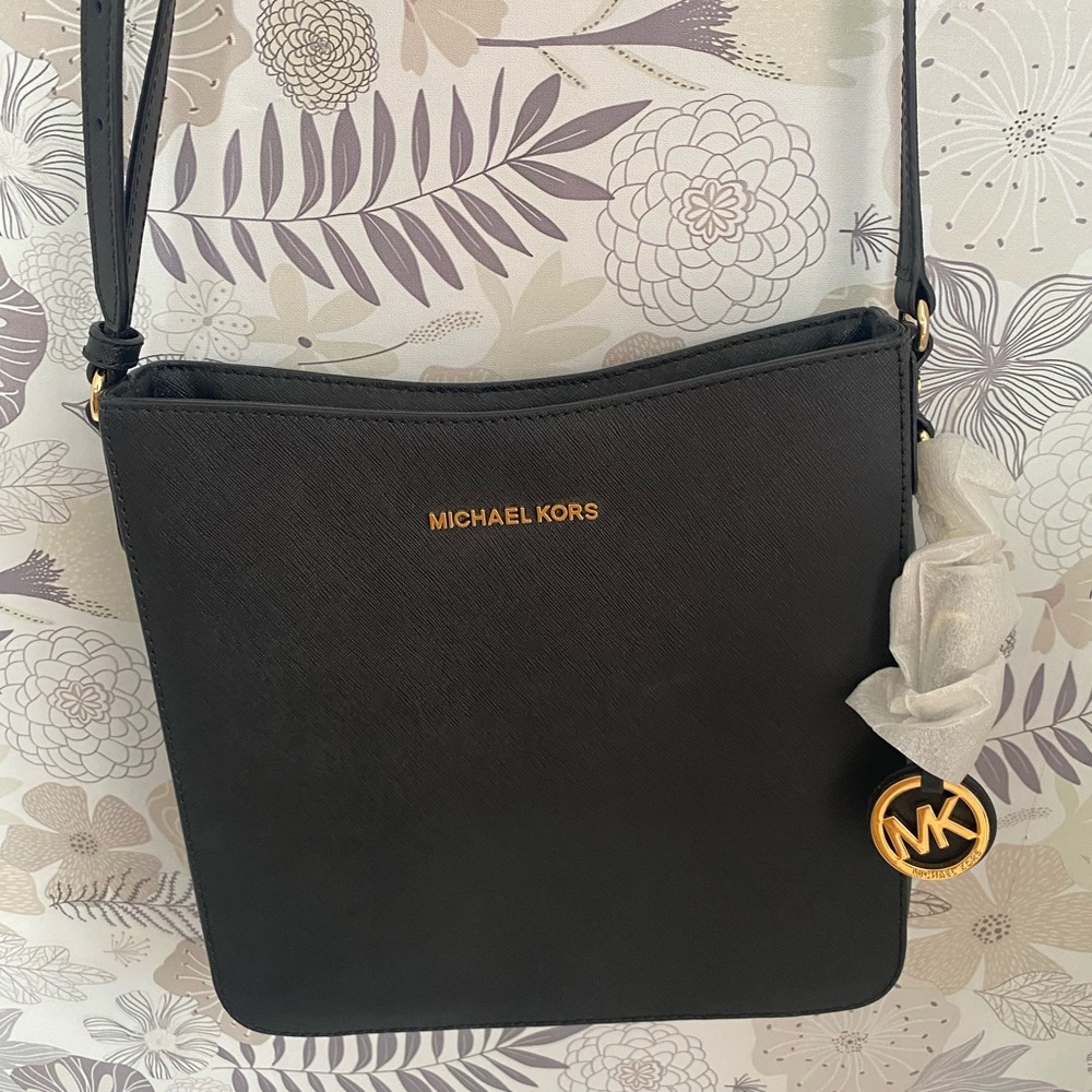 Michael Kors Black Crossbody Bag with Gold Accents